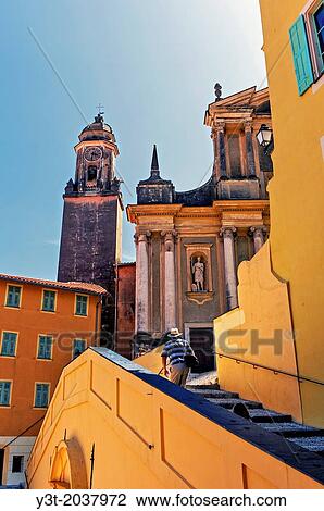 Europe, France, Alpes-Maritimes, Menton. Ascended to the parvis of white Penitents chapel and the Basilica of Saint Michel. View Large Photo Image Stock Image - Europe, France, Alpes-Maritimes, Menton. Ascended to the parvis of white Penitents chapel and the Basilica of Saint Michel.. Fotosearch