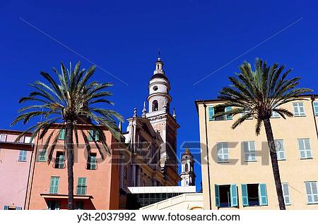 Europe, France, Alpes-Maritimes, Menton. The old town and Basilica Saint Michel. View Large Photo Image Stock Image - Europe, France, Alpes-Maritimes, Menton. The old town and Basilica Saint Michel.. Fotosearch