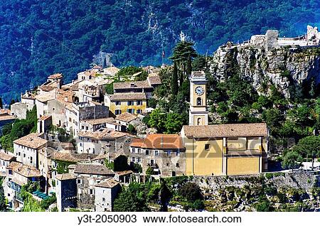 Europe, France, Alpes-Maritimes. The famous perched village of Eze. View Large Photo Image Stock Image - Europe, France, Alpes-Maritimes. The famous perched village of Eze.. Fotosearch
