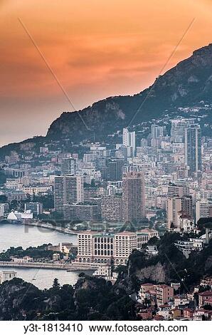 Europe, France, Principality of Monaco, Monte Carlo. Bay of Monaco at sunset. View Large Photo Image Stock Image - Europe, France, Principality of Monaco, Monte Carlo. Bay of Monaco at sunset.. Fotosearch
