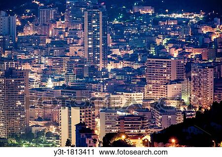 Europe, France, Principality of Monaco, Monte Carlo. Condamine area at night. View Large Photo Image Stock Image - Europe, France, Principality of Monaco, Monte Carlo. Condamine area at night.. Fotosearch