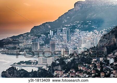 Europe, France, Principality of Monaco, Monte Carlo. Bay of Monaco at sunset. View Large Photo Image Stock Photo - Europe, France, Principality of Monaco, Monte Carlo. Bay of Monaco at sunset.. Fotosearch