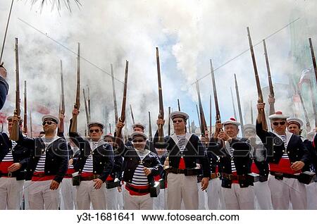 Stock Image - Europe, France, Var, 83, St Tropez, the bravado, marine gunfire shot. Fotosearch