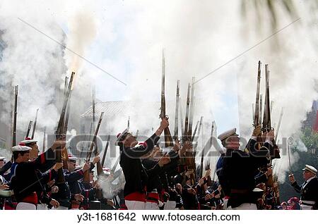 Stock Image - Europe, France, Var, 83, St Tropez, the bravado, marine gunfire shot. Fotosearch