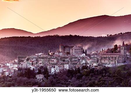 Europe, France, Var, Callian. The perched village of Callian at dusk, Haut-Var. View Large Photo Image Stock Image - Europe, France, Var, Callian. The perched village of Callian at dusk, Haut-Var.. Fotosearch