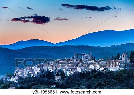 Europe, France, Var, Callian. The perched village of Callian at dusk, Haut-Var. View Large Photo Image Stock Image - Europe, France, Var, Callian. The perched village of Callian at dusk, Haut-Var.. Fotosearch