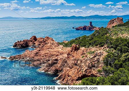 Europe, France, Var, Cornice of Esterel. Saint-Raphael. The island of? Tour d? Or?, Cape Dramont View Large Photo Image Stock Photo - Europe, France, Var, Cornice of Esterel. Saint-Raphael. The island of? Tour d? Or?, Cape Dramont. Fotosearch