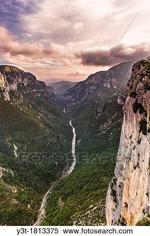 Europe, France, Var, Regional Natural Park of Verdon, Gorges du Verdon. The grand canyon at dusk. View Large Photo Image Stock Photography - Europe, France, Var, Regional Natural Park of Verdon, Gorges du Verdon. The grand canyon at dusk.. Fotosearch