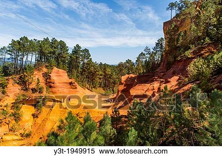 Europe, France, Vaucluse, Luberon. Roussillon. The ocher quarries. View Large Photo Image Stock Photography - Europe, France, Vaucluse, Luberon. Roussillon. The ocher quarries.. Fotosearch