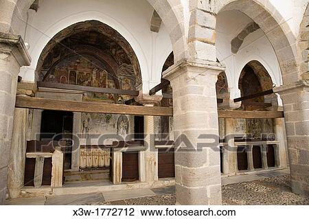 europe, greece, dodecanese, patmos island, chora, monastery of saint john theologian, arcade of the church front View Large Photo Image Stock Image - europe, greece, dodecanese, patmos island, chora, monastery of saint john theologian, arcade of the church front. Fotosearch