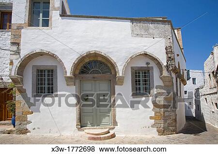 europe, greece, dodecanese, patmos island, chora village, traditional house View Large Photo Image Stock Photo - europe, greece, dodecanese, patmos island, chora village, traditional house. Fotosearch