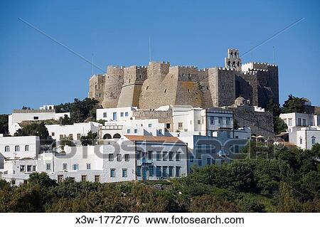 europe, greece, dodecanese, patmos island, chora village and monastery of saint john theologian View Large Photo Image Stock Photograph - europe, greece, dodecanese, patmos island, chora village and monastery of saint john theologian. Fotosearch