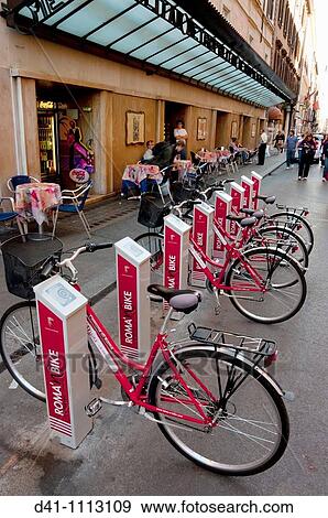 Europe, Italy, Rome, hire bicycles View Large Photo Image Stock Photo - Europe, Italy, Rome, hire bicycles. Fotosearch
