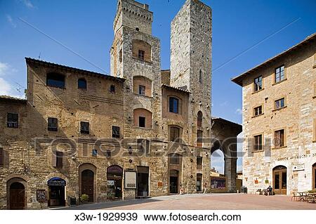 Stock Photo - europe, italy, tuscany, san gimignano, square of the cistern. Fotosearch