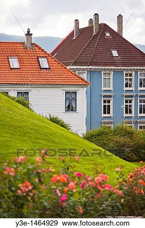 Europe, Norway, Hordaland, Bergen, Strandsiden district, Haugeveien street View Large Photo Image Stock Photo - Europe, Norway, Hordaland, Bergen, Strandsiden district, Haugeveien street. Fotosearch
