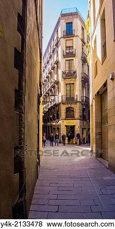Stock Photo - Europe, Spain, Barcelona, carrer de la palla, palla street. Fotosearch