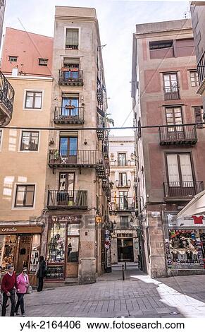 Stock Photograph - Europe, Spain, Barcelona, carrer llibreteria. Fotosearch