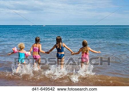 Stock Image - europe, uk, england, devon, shaldon ness beach children. Fotosearch