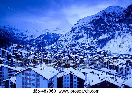Evening Town View with Matterhorn / Winter. Zermatt. Valais-Wallis. Switzerland. View Large Photo Image Stock Image - Evening Town View with Matterhorn / Winter. Zermatt. Valais-Wallis. Switzerland.. Fotosearch