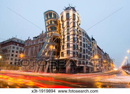 evening winter shot, Dancing House, Prague, Czech Republic Dancing House was designed by Vlado Milunic and Frank Gehry The building was completed in 1996 View Large Photo Image Picture - evening winter shot, Dancing House, Prague, Czech Republic Dancing House was designed by Vlado Milunic and Frank Gehry The building was completed in 1996. Fotosearch