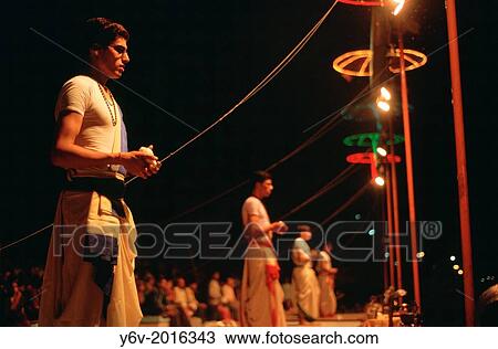 Evening worship. Varanasi, India. View Large Photo Image Stock Image - Evening worship. Varanasi, India.. Fotosearch