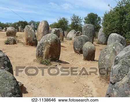 Evora Portugal Megalithic Site Almendres View Large Photo Image Stock Photograph - Evora Portugal Megalithic Site Almendres. Fotosearch