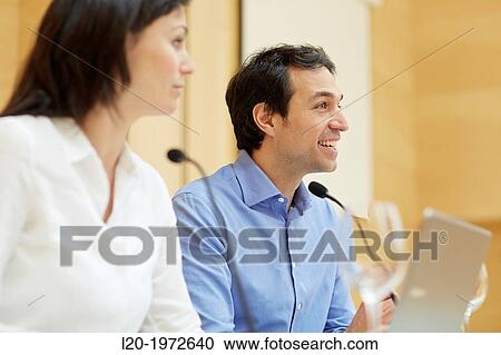 Stock Image - Executives at Convention Centre, Business, Donostia, San Sebastian, Basque Country, Spain.. Fotosearch