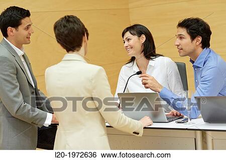 Stock Photograph - Executives at Convention Centre, Business, Donostia, San Sebastian, Basque Country, Spain.. Fotosearch