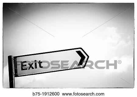 Stock Image - exit signal pointing to the sky, London, England, UK. Fotosearch