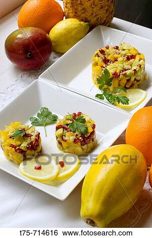 Exotic fruit cake with shrimp View Large Photo Image Stock Photograph - Exotic fruit cake with shrimp. Fotosearch