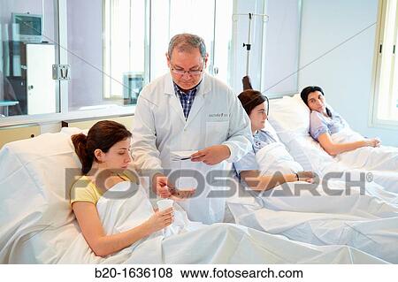 Stock Photo - Experimental phase clinical trial, Taking medication, Clinical Trials Unit, Testing in Phase 1, the first drug administration in humans. Fotosearch