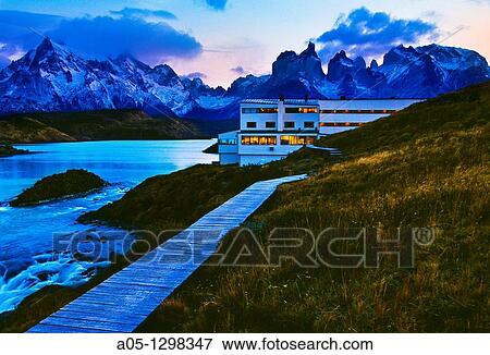 Explora Hotel Grey lake Torres del Paine National Park UNESCO World Biosphere Reserve, Patagonia, Chile, South America. View Large Photo Image Stock Photo - Explora Hotel Grey lake Torres del Paine National Park UNESCO World Biosphere Reserve, Patagonia, Chile, South America.. Fotosearch