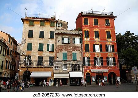 Stock Image - Exterior Facade in Chiavari in Liguria, Italy.. Fotosearch