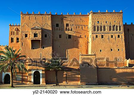 Stock Image - Exterior of the mud brick Kasbah of Taourirt, Ouarzazate, Morocco, built by Pasha Glaoui. A Unesco World Heritage Site.. Fotosearch