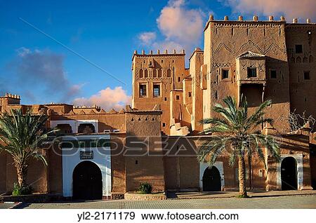 Stock Photo - Exterior of the mud brick Kasbah of Taourirt, Ouarzazate, Morocco, built by Pasha Glaoui. A Unesco World Heritage Site.. Fotosearch