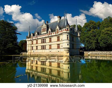 Exterior of the Renaissance Ch? teau d'Azay-le-Rideau with its River Indre moat, Built between 1518 and 1527,, Loire Valley, France. View Large Photo Image Stock Photo - Exterior of the Renaissance Ch? teau d'Azay-le-Rideau with its River Indre moat, Built between 1518 and 1527,, Loire Valley, France.. Fotosearch