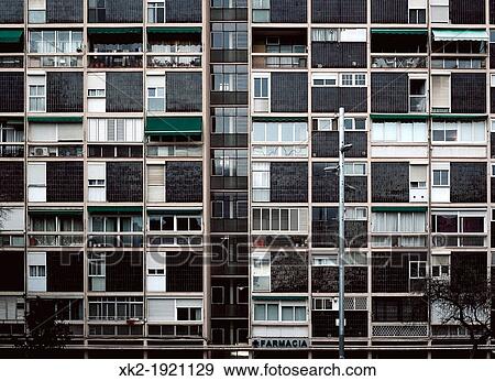 Facade of residential housing in Montbau, Barcelona View Large Photo Image Stock Photo - Facade of residential housing in Montbau, Barcelona. Fotosearch