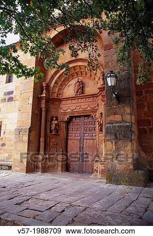 Stock Photo - Facade of Santa Maria church. Salas de los Infantes, Burgos province, Castilla Leon, Spain.. Fotosearch