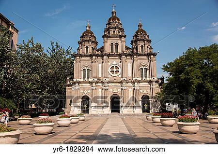 Picture - Facade of St Joseph's Church on Wangfujing Street during summer in Beijing, China. Fotosearch
