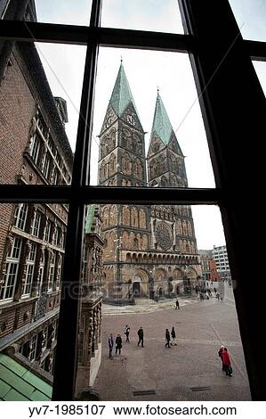 Facade of the Cathedral of St. Petri from a window of the City Hall of Bremen. Bremen, Germany, Europe. View Large Photo Image Stock Photo - Facade of the Cathedral of St. Petri from a window of the City Hall of Bremen. Bremen, Germany, Europe.. Fotosearch