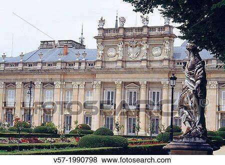 Stock Photo - Facade of the Royal Palace. La Granja de San Ildefonso, Segovia province, Castilla Leon, Spain.. Fotosearch