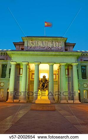 Picture - Facade of Velazquez, night view. The Prado Museum, Madrid, Spain.. Fotosearch