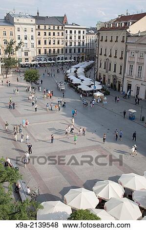 Stock Photo - Facades of Rynek Glowny - Town Square, Krakow, Poland.. Fotosearch