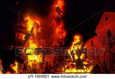 Falla of Na Jordana burning, by Manolo Mart? n, Fallas Festival, Valencia, Spain View Large Photo Image Stock Image - Falla of Na Jordana burning, by Manolo Mart? n, Fallas Festival, Valencia, Spain. Fotosearch