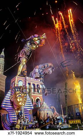 Falla of Plaza del Ayuntamiento and fireworks, Fallas festival, Valencia, Spain View Large Photo Image Picture - Falla of Plaza del Ayuntamiento and fireworks, Fallas festival, Valencia, Spain. Fotosearch