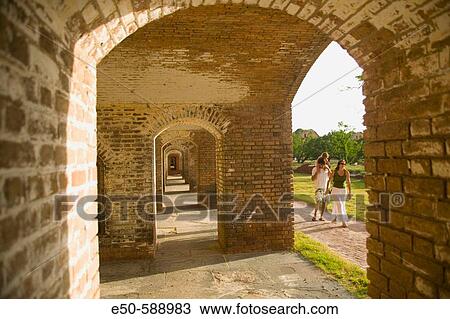 Stock Image - Family (dad-age 40, mom-age 32, girl-16 months), Fort Jefferson, Dry Tortugas National Park, south of Key West, Florida, USA. Fotosearch
