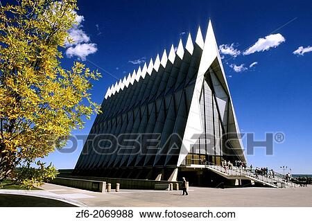Famous chapel at Air Force Academy in Colorado Springs Colorado. View Large Photo Image Stock Photo - Famous chapel at Air Force Academy in Colorado Springs Colorado.. Fotosearch