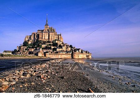 Famous Le Mont St Michel Island Fortress in Normandy France View Large Photo Image Stock Photo - Famous Le Mont St Michel Island Fortress in Normandy France. Fotosearch