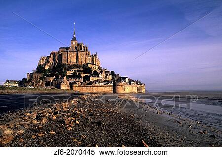 Famous Le Mont St. Michel Island Fortress in Normandy France. View Large Photo Image Stock Photography - Famous Le Mont St. Michel Island Fortress in Normandy France.. Fotosearch