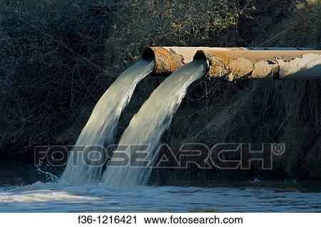 Stock Image - Farm irrigation water dumps pollution into the Alamo River, flowing into the Salton Sea, Imperial Valley, California. Fotosearch